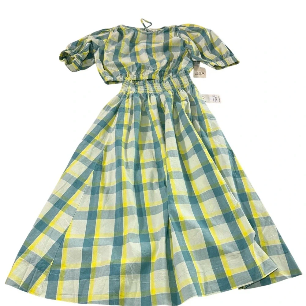 ana A New Approach Plaid 2 Piece Set Crop‎ Top Midi Skirt Yellow Green XS NWT